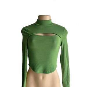 Green LovePoem Ribbed cropped top sweater